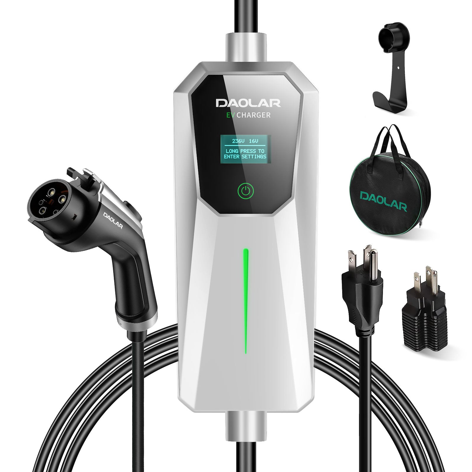 Daolar 8H Timing 3.5KW Portable EV Charger 16A J1772 Level 2