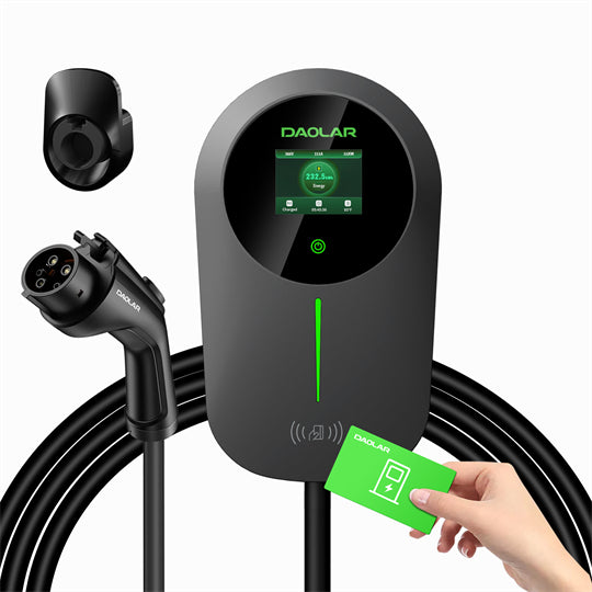 Daolar 11KW EV Charger Wallbox 48A J1772 Level 2 Electric Vehicle Charger, 25ft Cable Adjustable Current EVSE EV Car Charging Station with 2 x RFID Cards