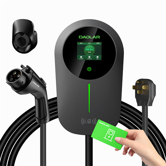 Daolar 9.6KW EV Charger Wallbox 40A J1772 Level 2 Electric Vehicle Charger, 25ft Cable Adjustable Current EVSE EV Car Charging Station with 2 x RFID Cards