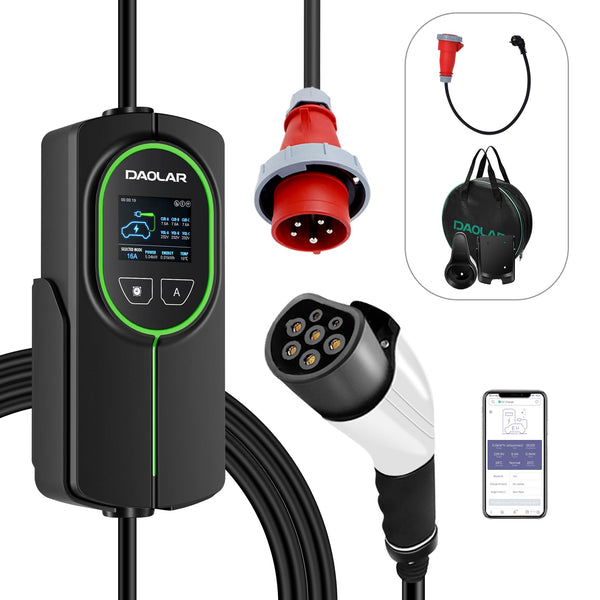 Daolar WIFI control Mobile Wallbox 11 kW 5 m / 10m 3-Phase 8-16A Type 2 Charging Cable CEE 16A to Type 2 with Adjustable Charging Power for Electric Car, Support OCPP protocol