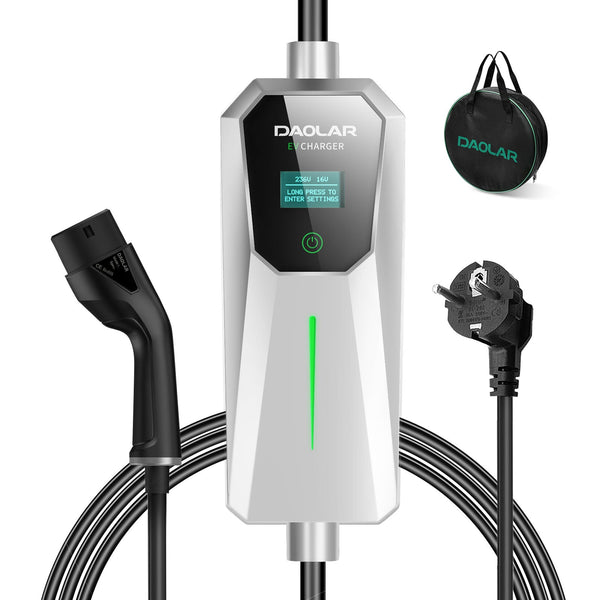 Daolar Mobile Mallbox 3.68KW [1-Phase, 5 m / 10m, 6-16 A], Type 2 Charging Cable with Schedule charging for Model Y/3, ID.3/4/5, MG4, EX30, e-up, e-tron, Zoe, Q4, Gla etc