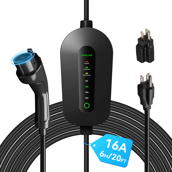 [Second-hand] Level 2 EV Charger -16 Amp 110-240V, Portable Electric Vehicle Charger with 20ft Cable and NEMA 6-20P Plug, NEMA 5-15 Adapter, Level 1+2 Home EV Charging Station for SAE J1772 EVs