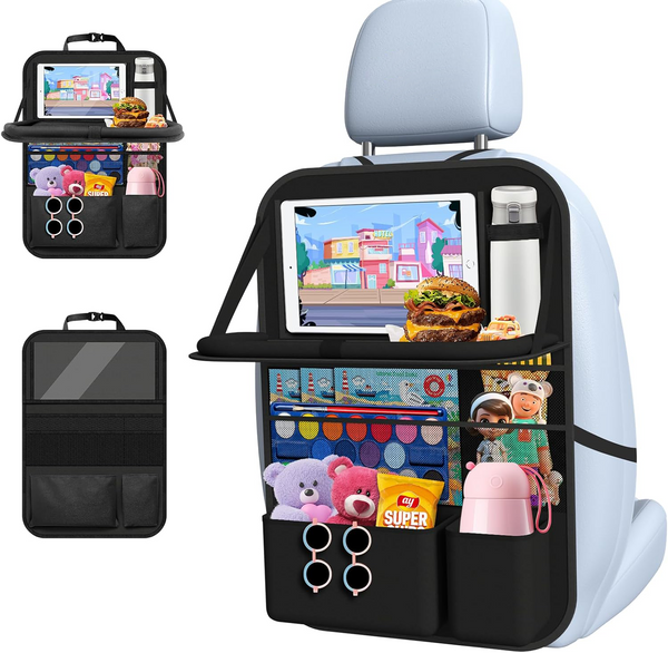 Daolar Waterproof Car Seat Organiser Large Backrest Protection Organiser for Children with Back Seat Organiser, Folding Table, Tablet Bag and Many Pockets