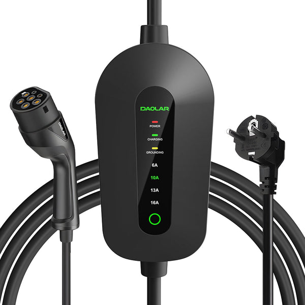 Daolar Type 2 EV Charging Cable for Electric Car 3.68KW kW [1-Phase, 6-16 A] Type 2 to Schuko EV Charger, Mobile Wallbox for Model 3/Y, ID.3, ID.4, MG4, Q4, Gla and Other PHEV/EV