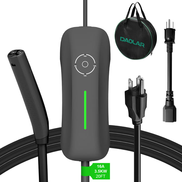 [Second-hand] Daolar Level 1/2 EV Charger for Tesla, 16A Electric Car Mobile Charger for Tesla 25ft Cable with 240V NEMA 6-20 Plug, 120V NEMA 5-15 Adapter, NACS Connector, Home Portable Wall Charger for Tesla ModelY/3/S/X
