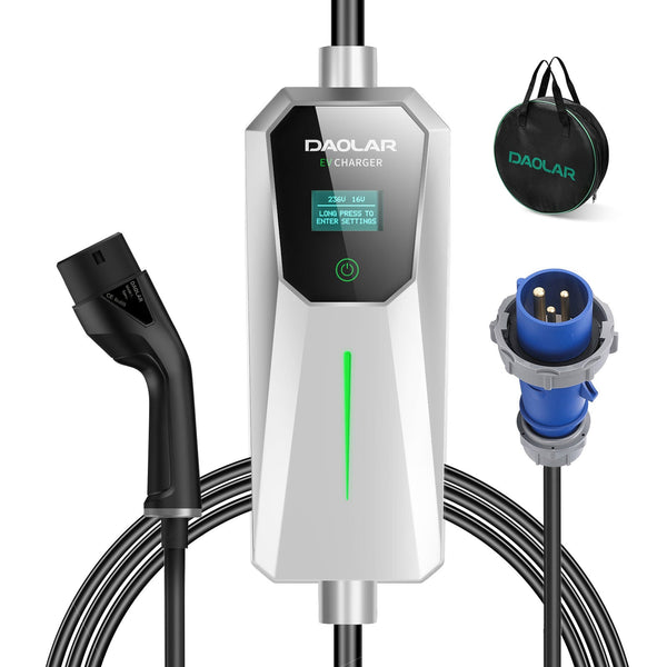 Daolar 7KW Mobile Mallbox 3-Pin CEE 32 A to Type 2 Car Charging Cable, 1-Phase 16A EV Charger with Schedule charging for Model Y/3, ID.3/4/5, MG4, EX30, e-up, e-tron, Zoe, Q4, Gla etc