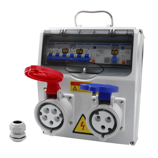 Daolar Wall Distributor with Circuit Breaker 5-Pin Construction Power Distributor with 1-phase 32A 230V 3-PIN CEE Socket and 3-phase 16A 400V 5-PIN CEE Socket Power Distributor for Indoor and Outdoor Use